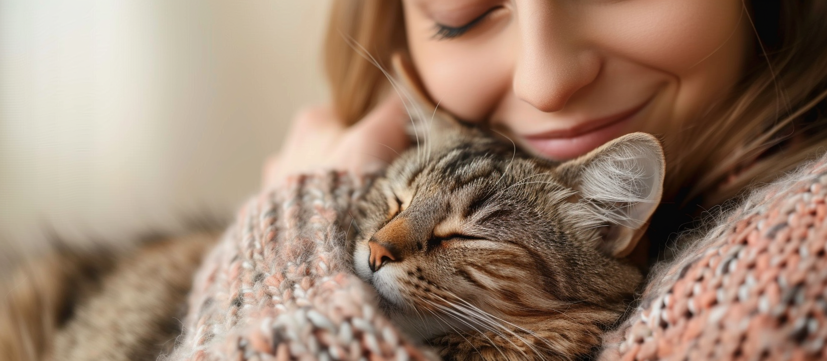 tjej myser med sin katt